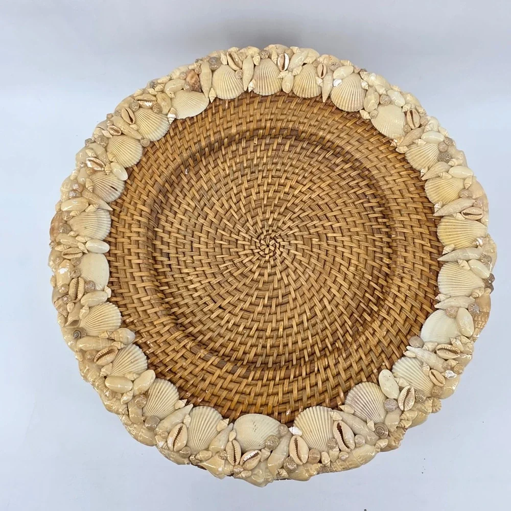 Rattan Seashell Charger Plates Woven Coastal Beach Table Decor Set 6 Retired